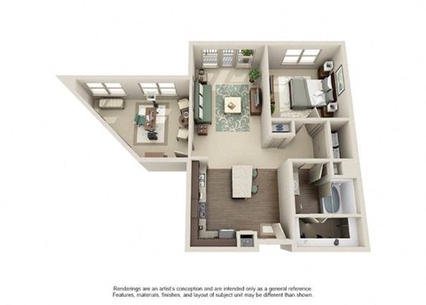 Floor plan for 1 bed, 1 bath, 948 sqft